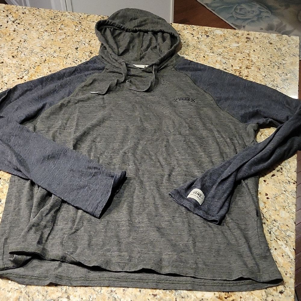 Mens XL Vans Two-Tone Hooded Long-Sleeve Shirt in Gray and Green
